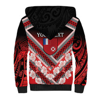 Personalised Wallis et Futuna Sherpa Hoodie Hibiscus and Polynesian Tribal Tattoos