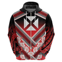 Personalised Wallis et Futuna Zip Hoodie Hibiscus and Polynesian Tribal Tattoos