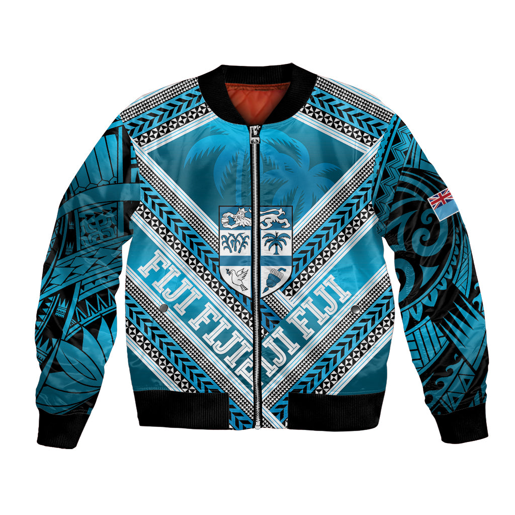 Custom Fiji Rugby Bomber Jacket Fijian Warrior With Polynesian Tribal Tattoos