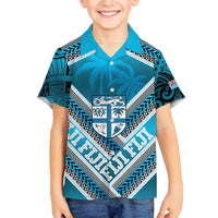 Custom Fiji Rugby Family Matching Tank Maxi Dress and Hawaiian Shirt Fijian Warrior With Polynesian Tribal Tattoos LT9 Son's Shirt Blue - Polynesian Pride