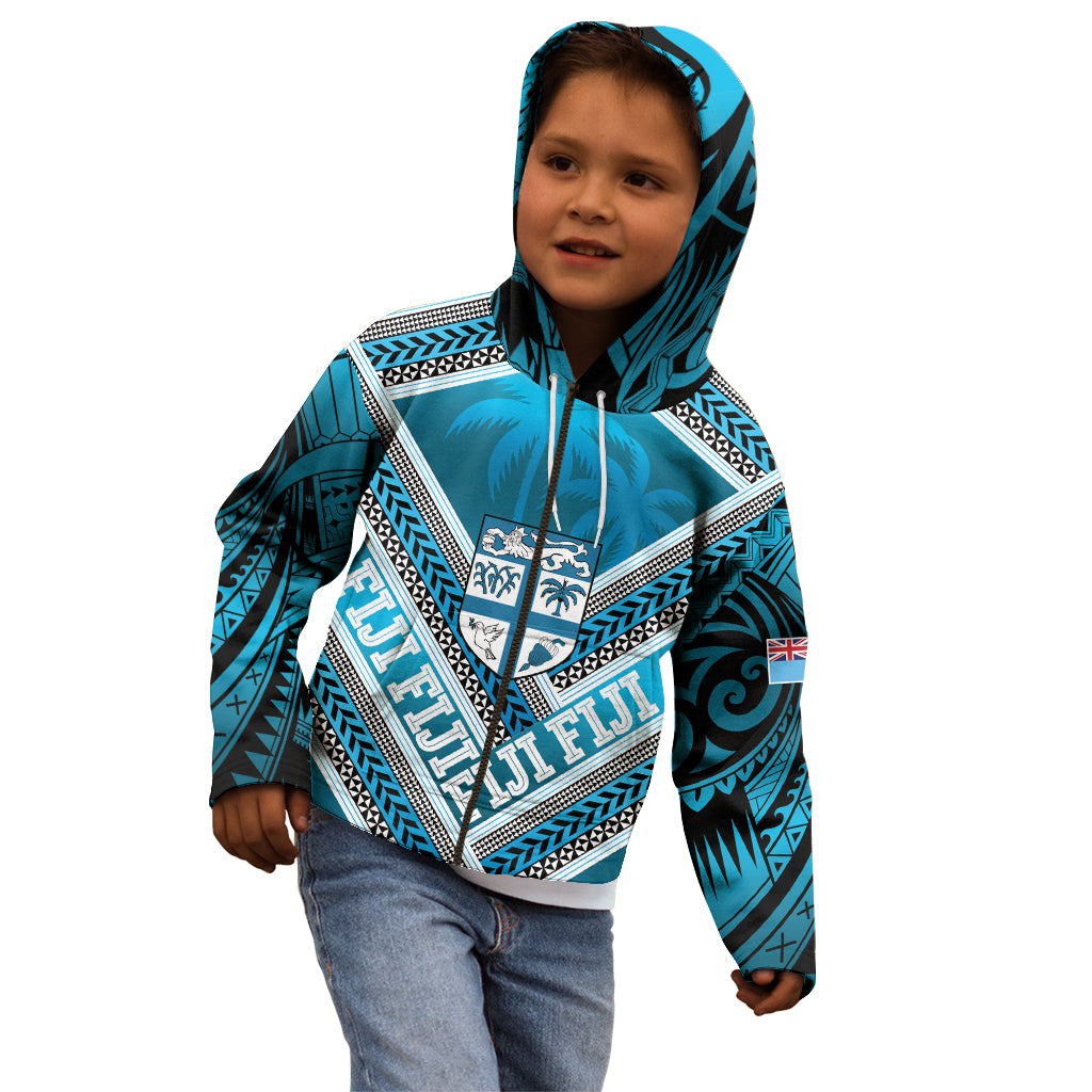 Custom Fiji Rugby Kid Hoodie Fijian Warrior With Polynesian Tribal Tattoos