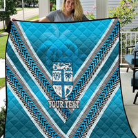 Custom Fiji Rugby Quilt Fijian Warrior With Polynesian Tribal Tattoos LT9 Blue - Polynesian Pride