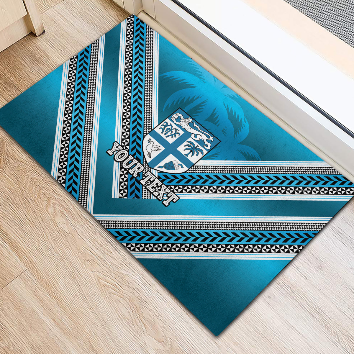 Custom Fiji Rugby Rubber Doormat Fijian Warrior With Polynesian Tribal Tattoos LT9 - Polynesian Pride