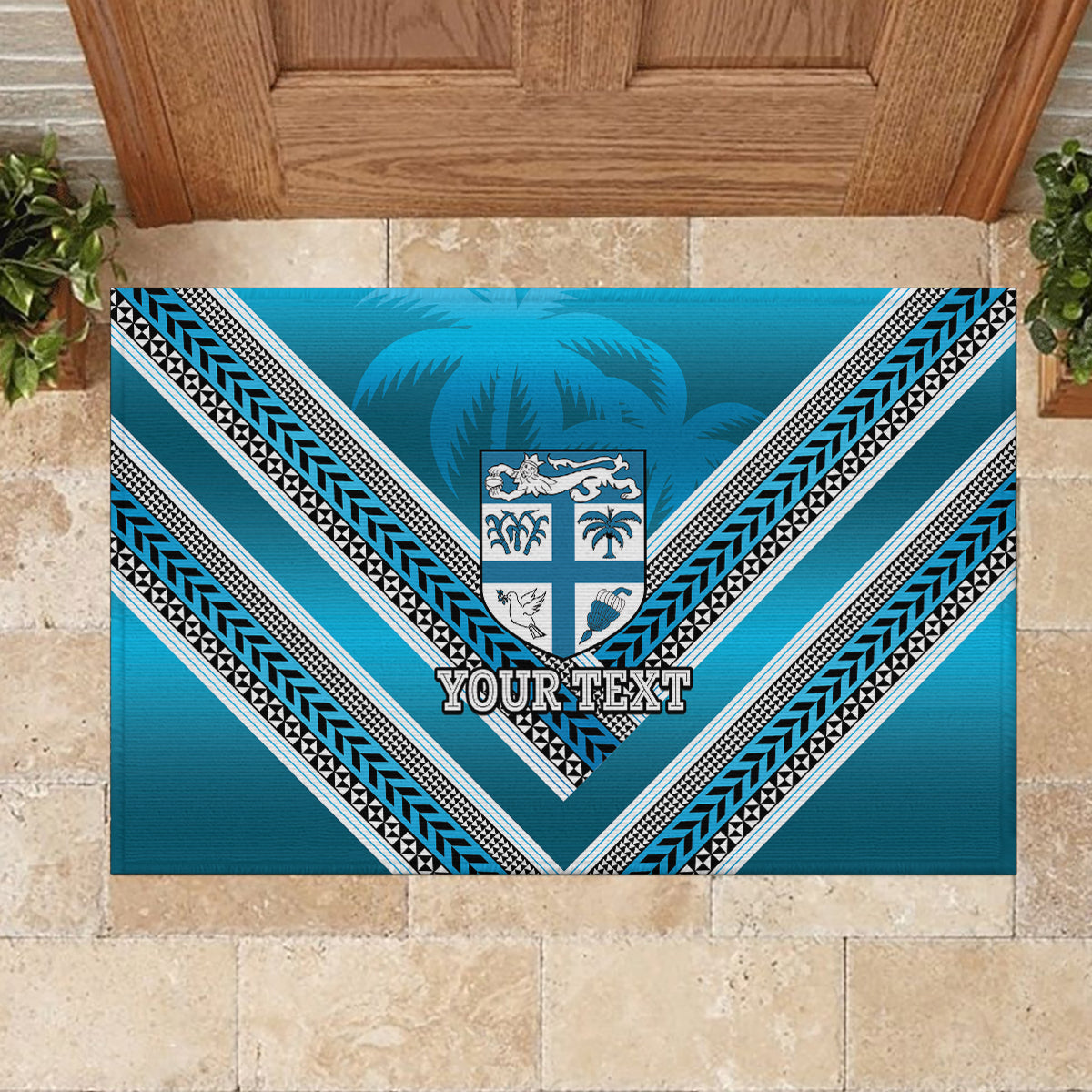 Custom Fiji Rugby Rubber Doormat Fijian Warrior With Polynesian Tribal Tattoos LT9 - Polynesian Pride