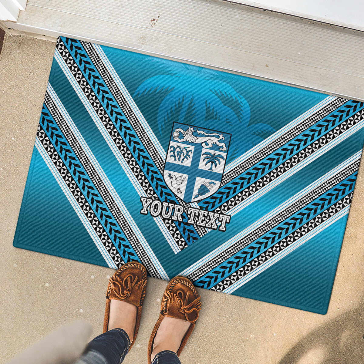 Custom Fiji Rugby Rubber Doormat Fijian Warrior With Polynesian Tribal Tattoos LT9 - Polynesian Pride