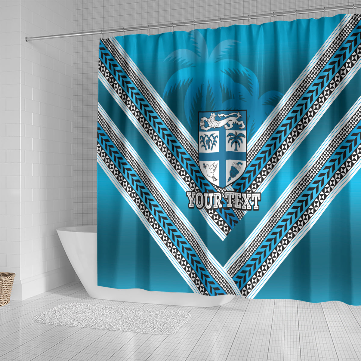 Custom Fiji Rugby Shower Curtain Fijian Warrior With Polynesian Tribal Tattoos