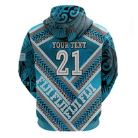 Custom Fiji Rugby Zip Hoodie Fijian Warrior With Polynesian Tribal Tattoos
