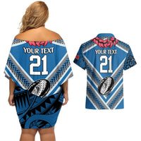Custom Manuma Samoa Rugby Couples Matching Off Shoulder Short Dress and Hawaiian Shirt Ula fala Samoan Siva Tau Tribal LT9 - Polynesian Pride