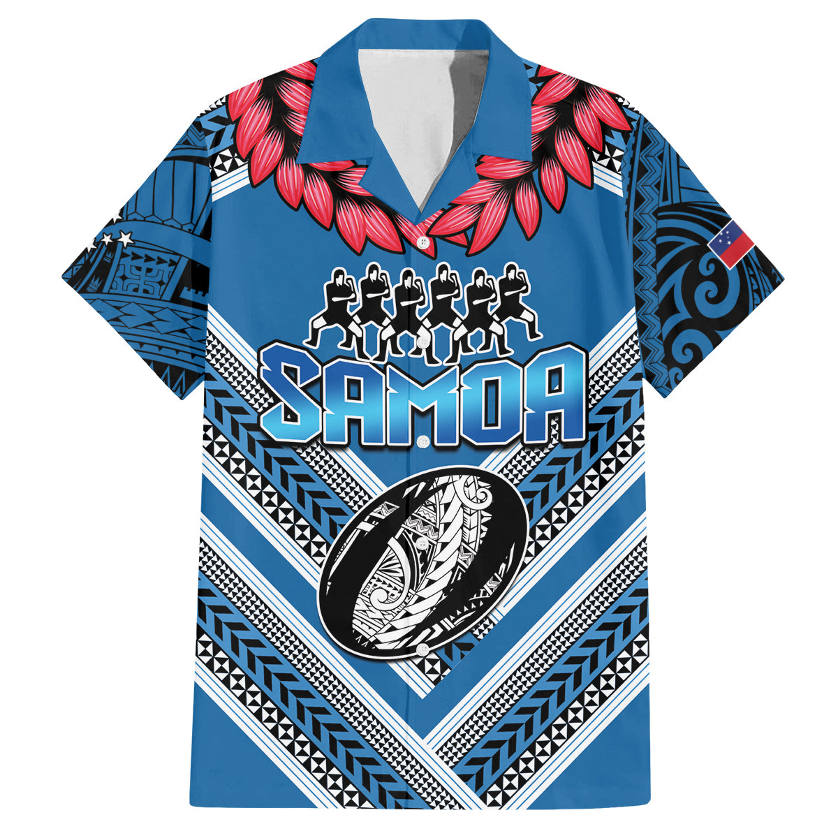 Custom Manuma Samoa Rugby Family Matching Long Sleeve Bodycon Dress and Hawaiian Shirt Ula fala Samoan Siva Tau Tribal