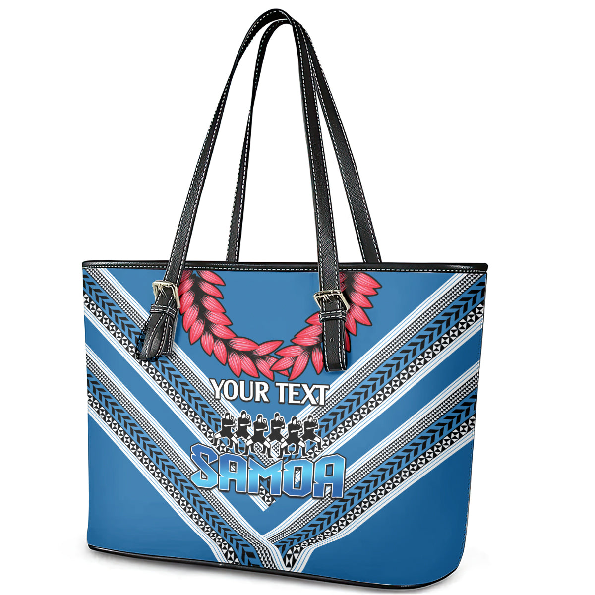 Custom Manuma Samoa Rugby Leather Tote Bag Ula fala Samoan Siva Tau Tribal