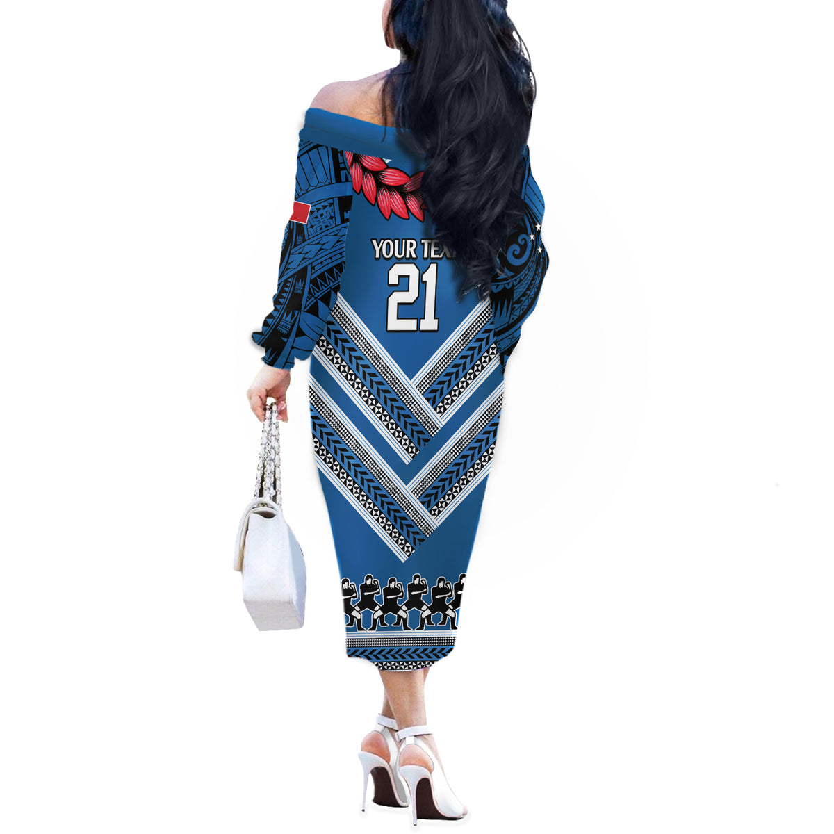 Custom Manuma Samoa Rugby Off The Shoulder Long Sleeve Dress Ula fala Samoan Siva Tau Tribal LT9 - Polynesian Pride
