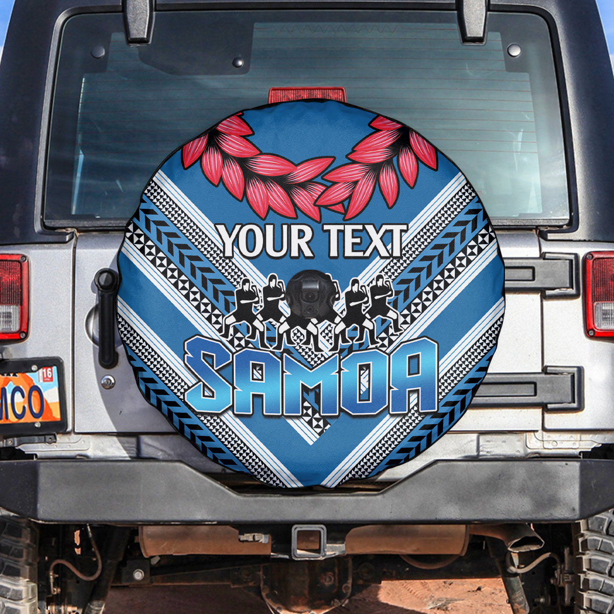 Custom Manuma Samoa Rugby Spare Tire Cover Ula fala Samoan Siva Tau Tribal LT9 Blue - Polynesian Pride
