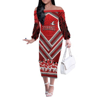 Custom Tonga Rugby Family Matching Off The Shoulder Long Sleeve Dress and Hawaiian Shirt Tonga Sipi Tau Ngatu Tribal Pattern