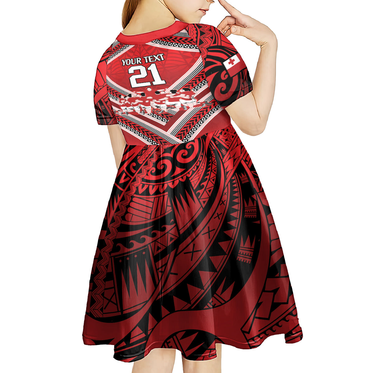 Custom Tonga Rugby Kid Short Sleeve Dress Tonga Sipi Tau Ngatu Tribal Pattern