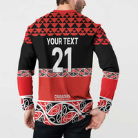 New Zealand Rugby Pacific Custom Button Sweatshirt Whatumoana Maori Kowhaiwhai Pattern