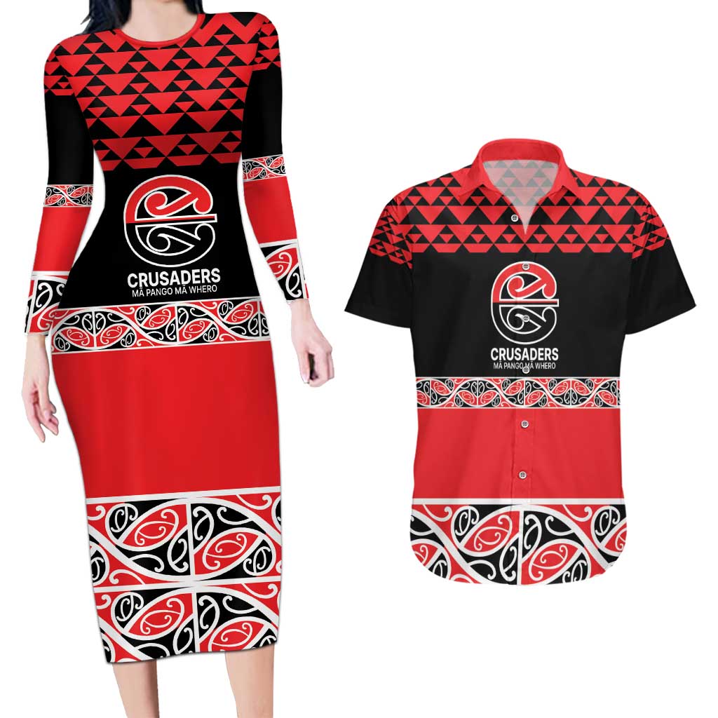 New Zealand Rugby Pacific Custom Couples Matching Long Sleeve Bodycon Dress and Hawaiian Shirt Whatumoana Maori Kowhaiwhai Pattern