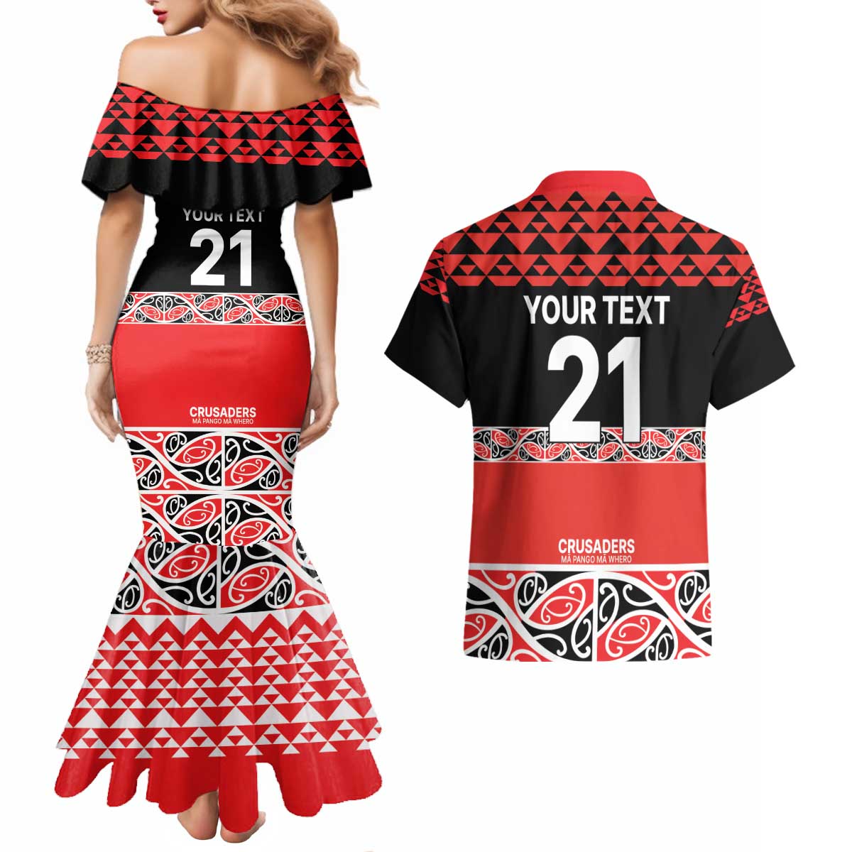 New Zealand Rugby Pacific Custom Couples Matching Mermaid Dress and Hawaiian Shirt Whatumoana Maori Kowhaiwhai Pattern