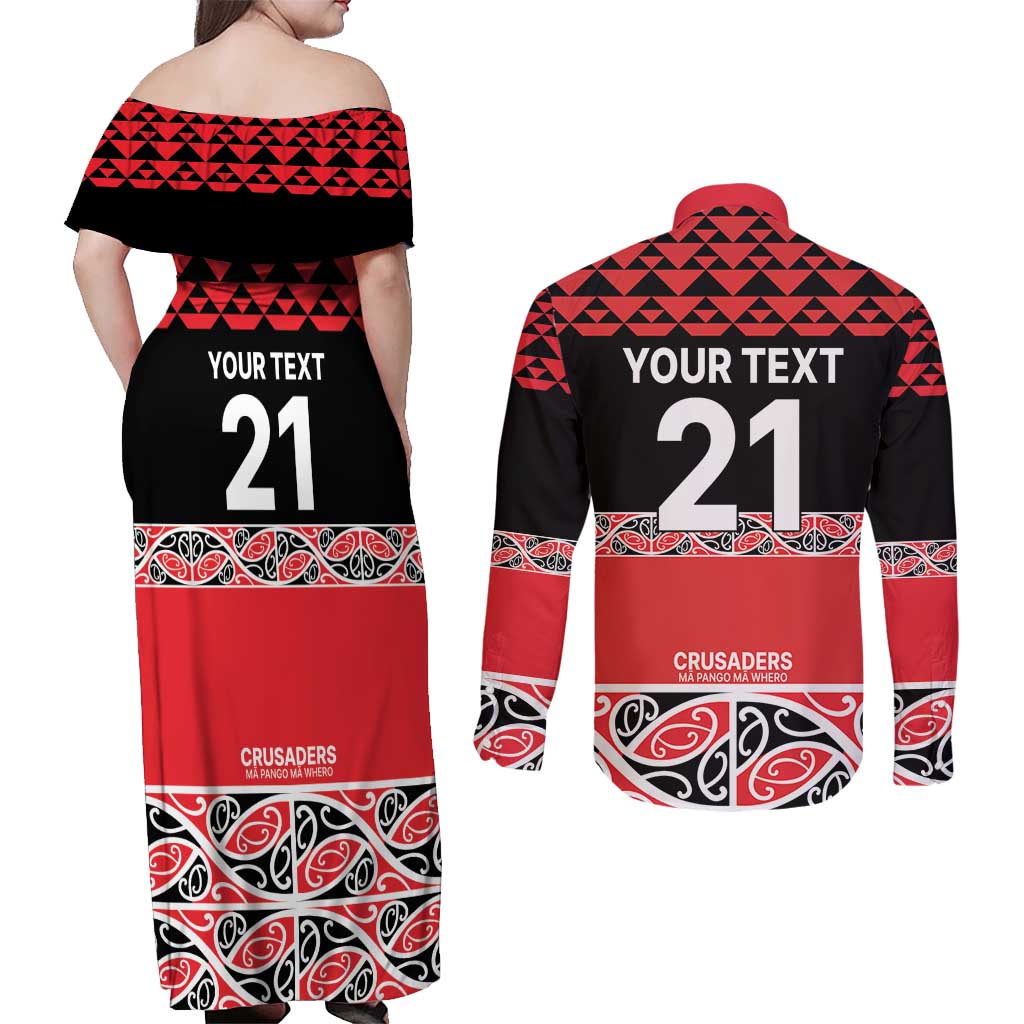 New Zealand Rugby Pacific Custom Couples Matching Off Shoulder Maxi Dress and Long Sleeve Button Shirt Whatumoana Maori Kowhaiwhai Pattern