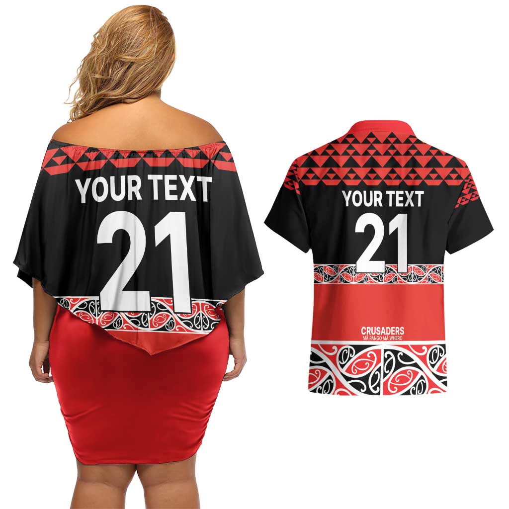 New Zealand Rugby Pacific Custom Couples Matching Off Shoulder Short Dress and Hawaiian Shirt Whatumoana Maori Kowhaiwhai Pattern