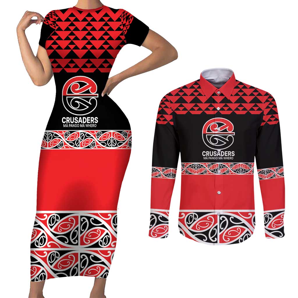 New Zealand Rugby Pacific Custom Couples Matching Short Sleeve Bodycon Dress and Long Sleeve Button Shirt Whatumoana Maori Kowhaiwhai Pattern