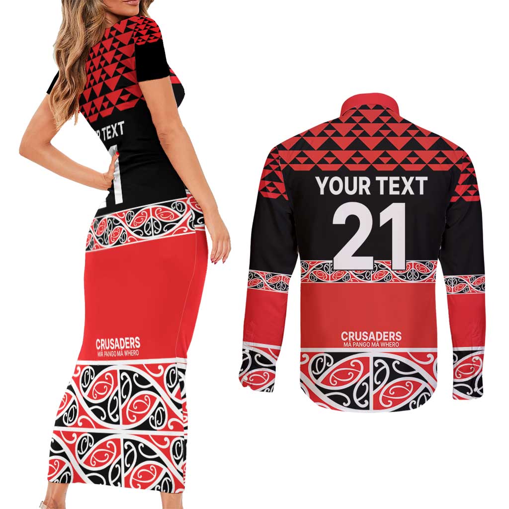 New Zealand Rugby Pacific Custom Couples Matching Short Sleeve Bodycon Dress and Long Sleeve Button Shirt Whatumoana Maori Kowhaiwhai Pattern