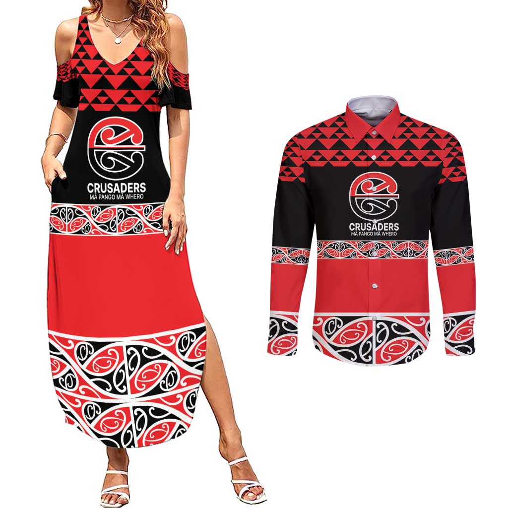 New Zealand Rugby Pacific Custom Couples Matching Summer Maxi Dress and Long Sleeve Button Shirt Whatumoana Maori Kowhaiwhai Pattern
