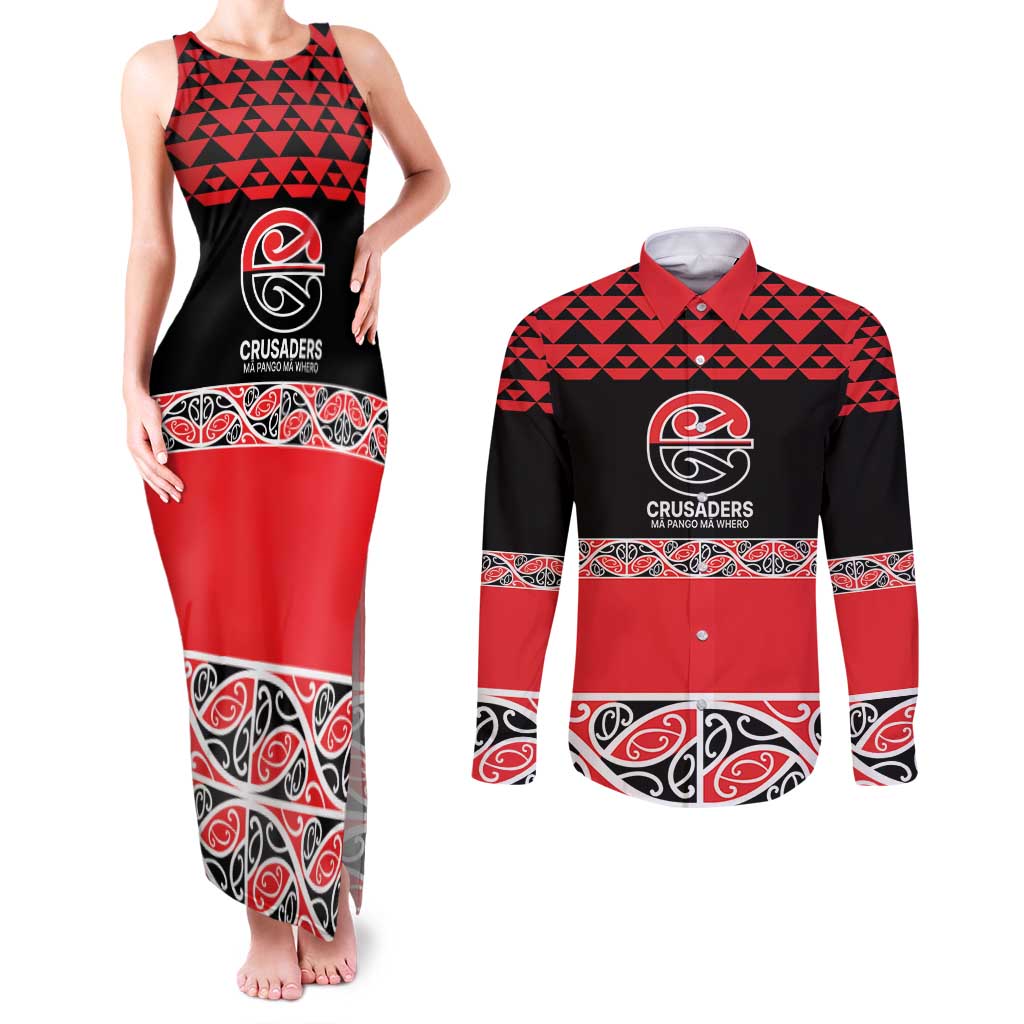 New Zealand Rugby Pacific Custom Couples Matching Tank Maxi Dress and Long Sleeve Button Shirt Whatumoana Maori Kowhaiwhai Pattern