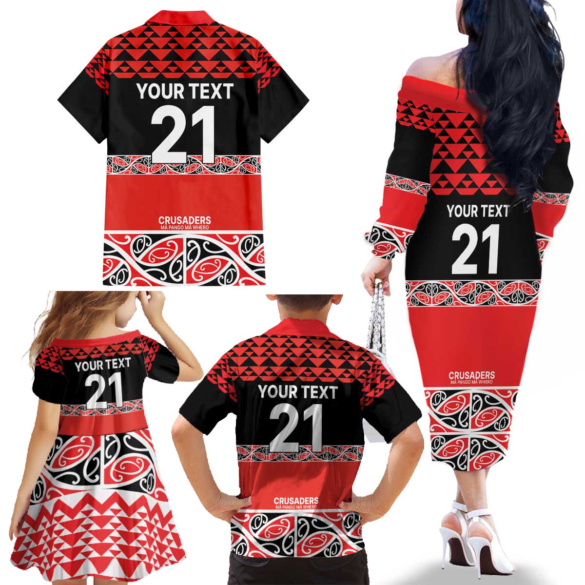 New Zealand Rugby Pacific Custom Family Matching Off The Shoulder Long Sleeve Dress and Hawaiian Shirt Whatumoana Maori Kowhaiwhai Pattern