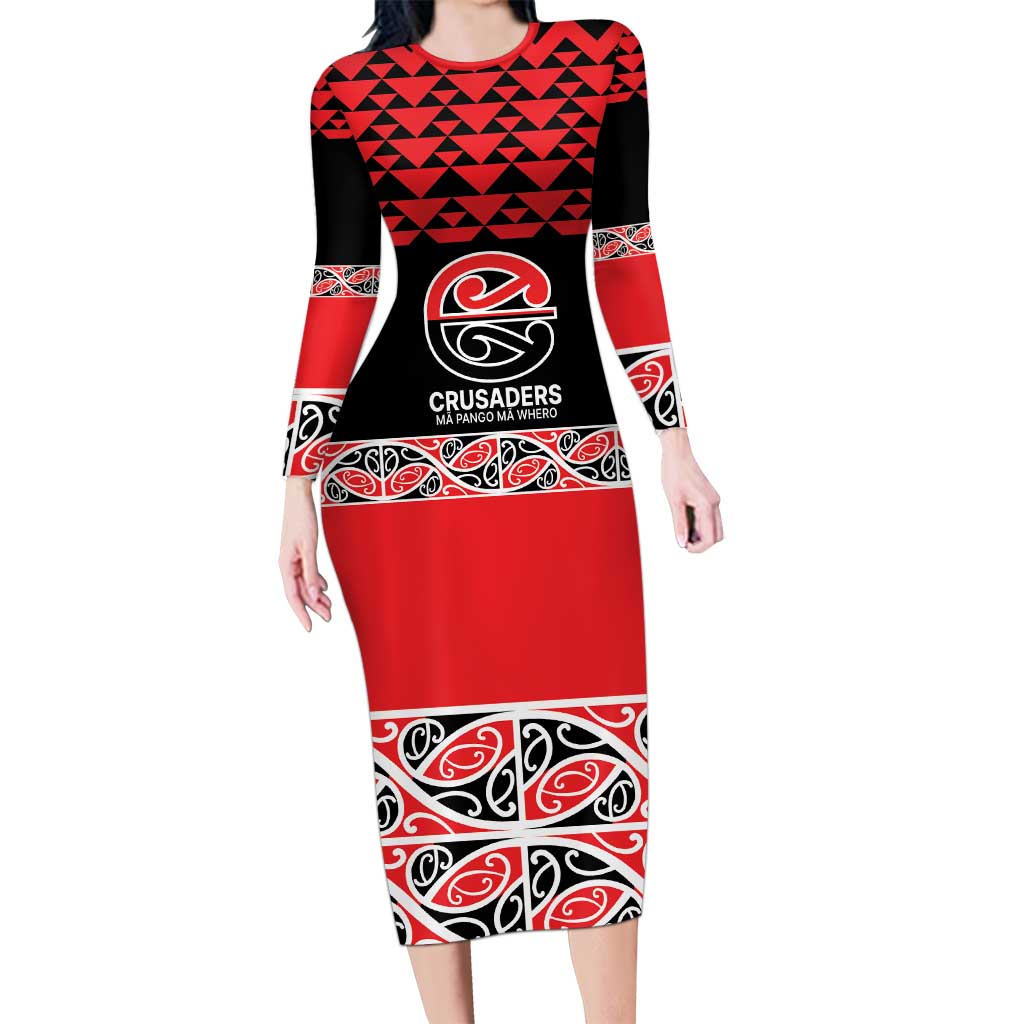 New Zealand Rugby Pacific Custom Long Sleeve Bodycon Dress Whatumoana Maori Kowhaiwhai Pattern
