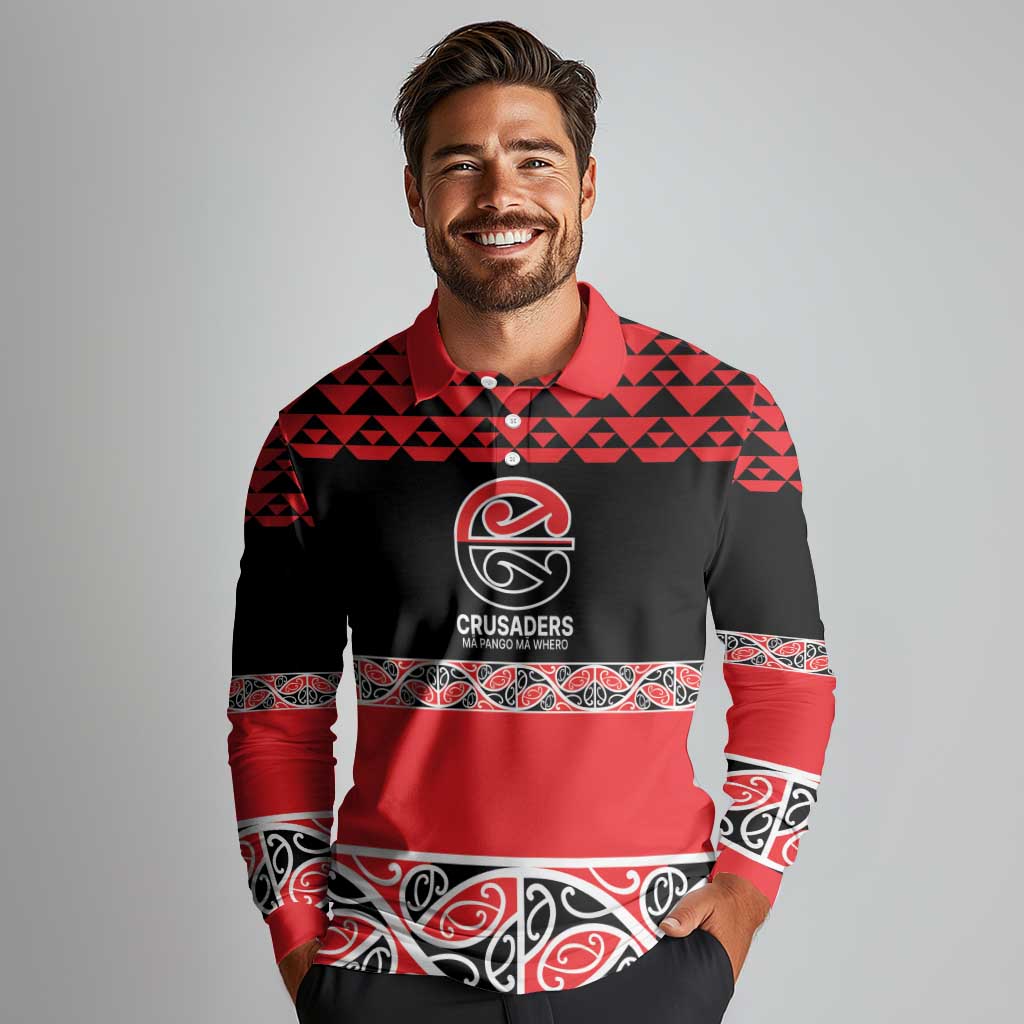 New Zealand Rugby Pacific Custom Long Sleeve Polo Shirt Whatumoana Maori Kowhaiwhai Pattern