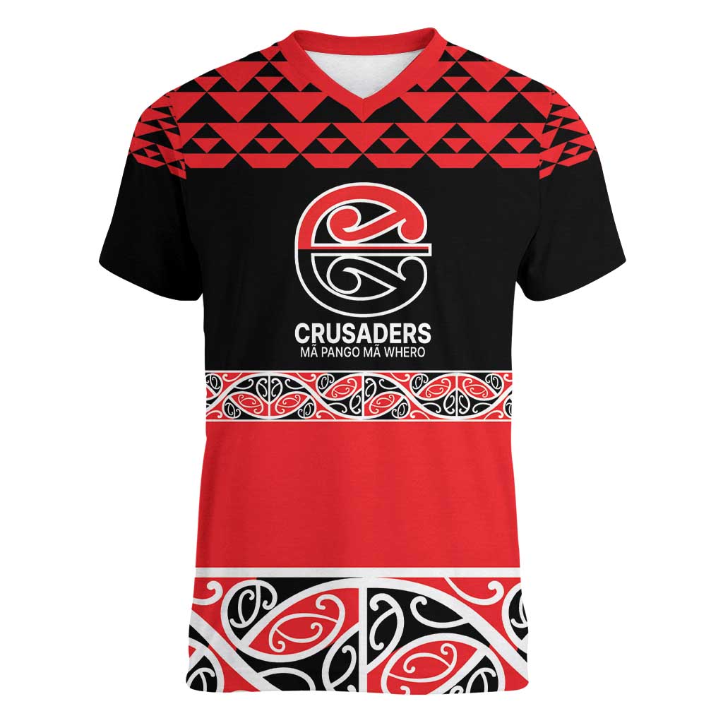 New Zealand Rugby Pacific Custom Women V-Neck T-Shirt Whatumoana Maori Kowhaiwhai Pattern