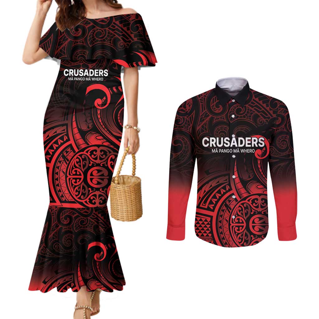 New Zealand Rugby Pacific Custom Couples Matching Mermaid Dress and Long Sleeve Button Shirt Whatumoana Maori Tribal Tattoo