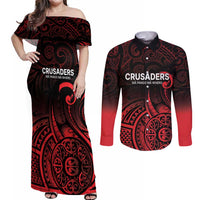 New Zealand Rugby Pacific Custom Couples Matching Off Shoulder Maxi Dress and Long Sleeve Button Shirt Whatumoana Maori Tribal Tattoo