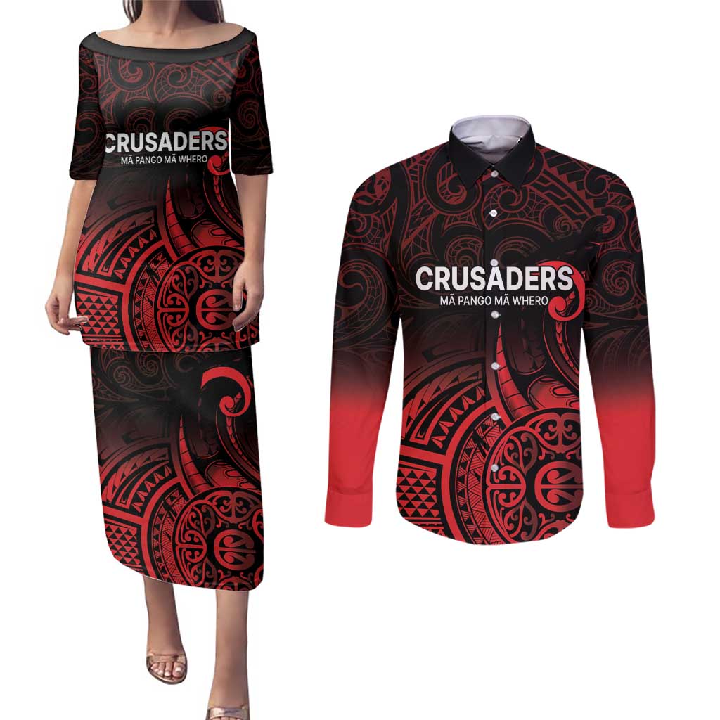 New Zealand Rugby Pacific Custom Couples Matching Puletasi and Long Sleeve Button Shirt Whatumoana Maori Tribal Tattoo