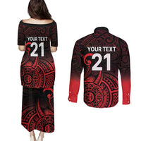 New Zealand Rugby Pacific Custom Couples Matching Puletasi and Long Sleeve Button Shirt Whatumoana Maori Tribal Tattoo