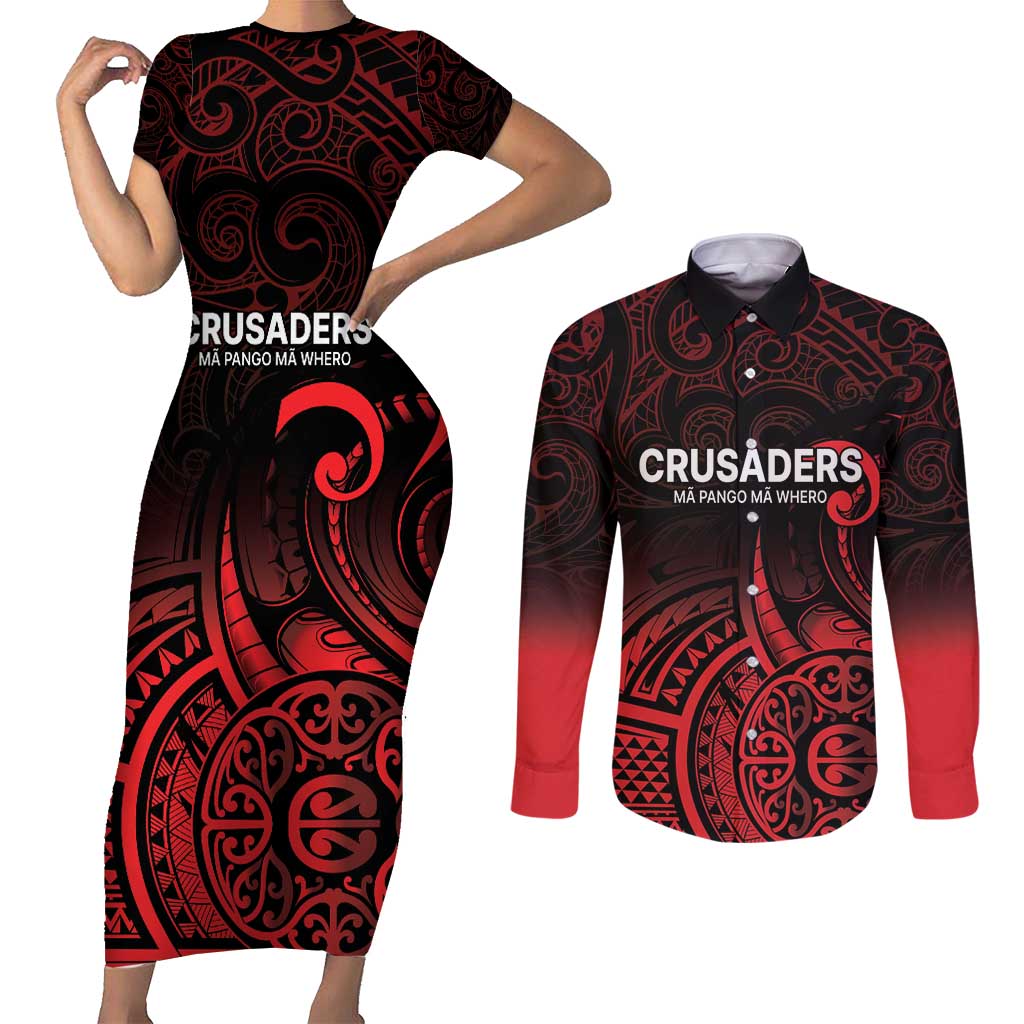 New Zealand Rugby Pacific Custom Couples Matching Short Sleeve Bodycon Dress and Long Sleeve Button Shirt Whatumoana Maori Tribal Tattoo