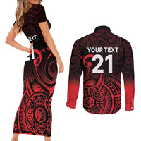 New Zealand Rugby Pacific Custom Couples Matching Short Sleeve Bodycon Dress and Long Sleeve Button Shirt Whatumoana Maori Tribal Tattoo