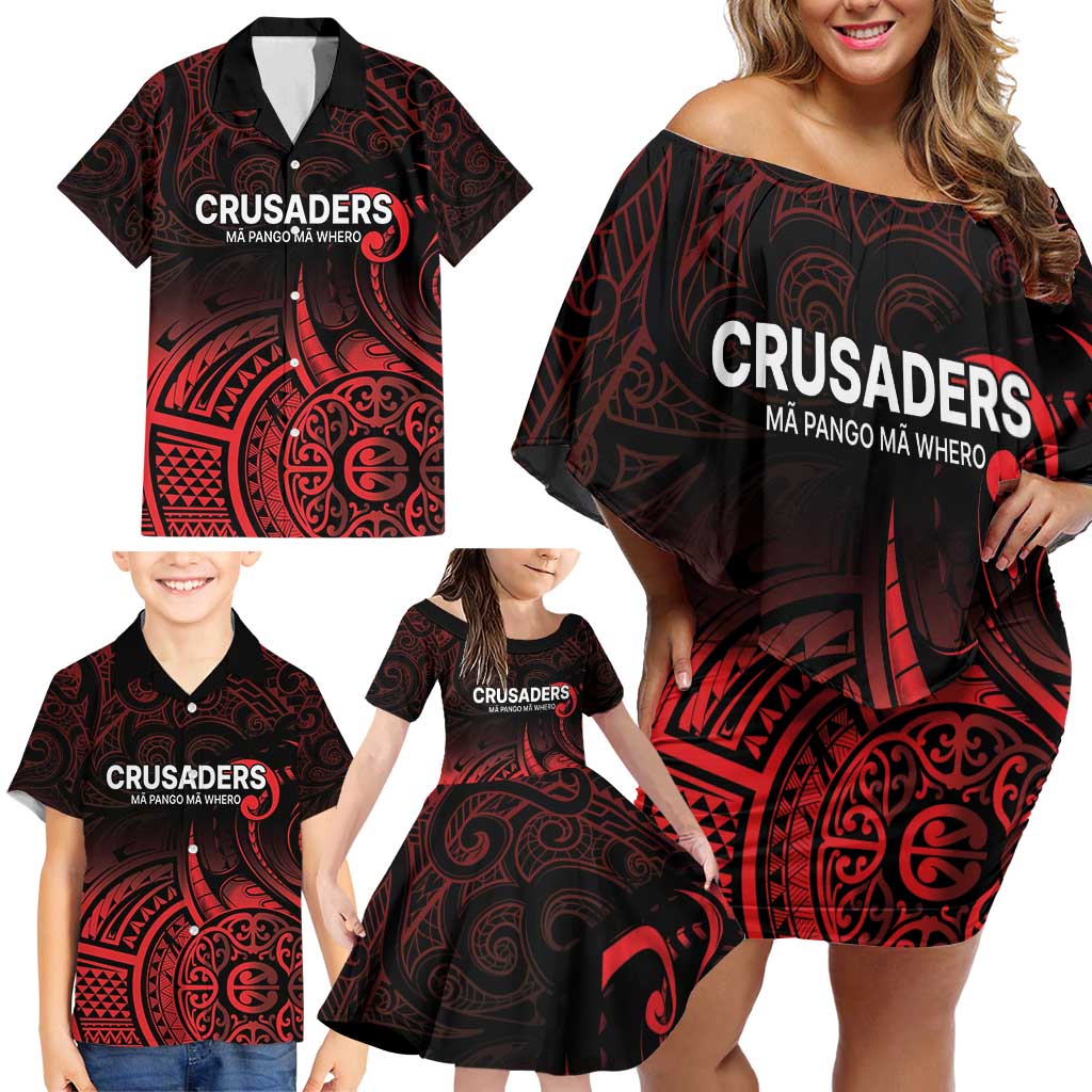 New Zealand Rugby Pacific Custom Family Matching Off Shoulder Short Dress and Hawaiian Shirt Whatumoana Maori Tribal Tattoo