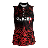 New Zealand Rugby Pacific Custom Women Sleeveless Polo Shirt Whatumoana Maori Tribal Tattoo
