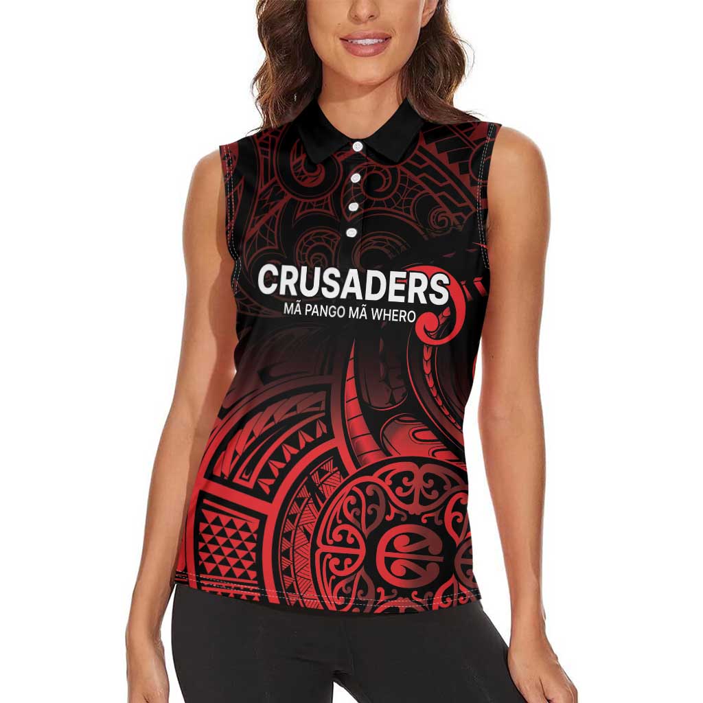 New Zealand Rugby Pacific Custom Women Sleeveless Polo Shirt Whatumoana Maori Tribal Tattoo
