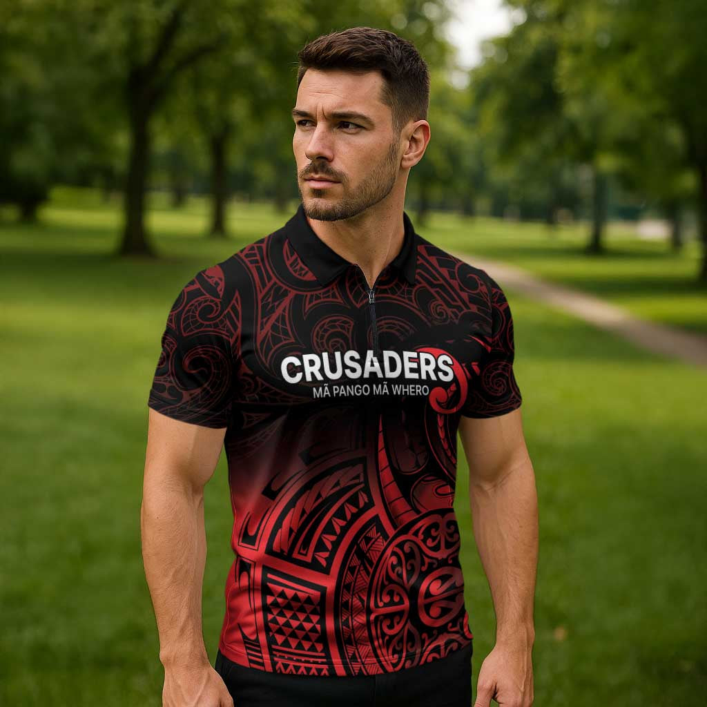 New Zealand Rugby Pacific Custom Zipper Polo Shirt Whatumoana Maori Tribal Tattoo - Polynesian Pride