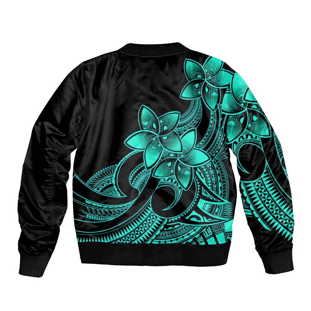 Polynesian Pride Plumeria Flowers Bomber Jacket Polynesian Tribal Aqua Vibe LT9 - Polynesian Pride