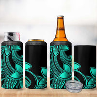 Polynesian Tribal Plumeria Flowers 4 in 1 Can Cooler Tumbler Aqua Vibe