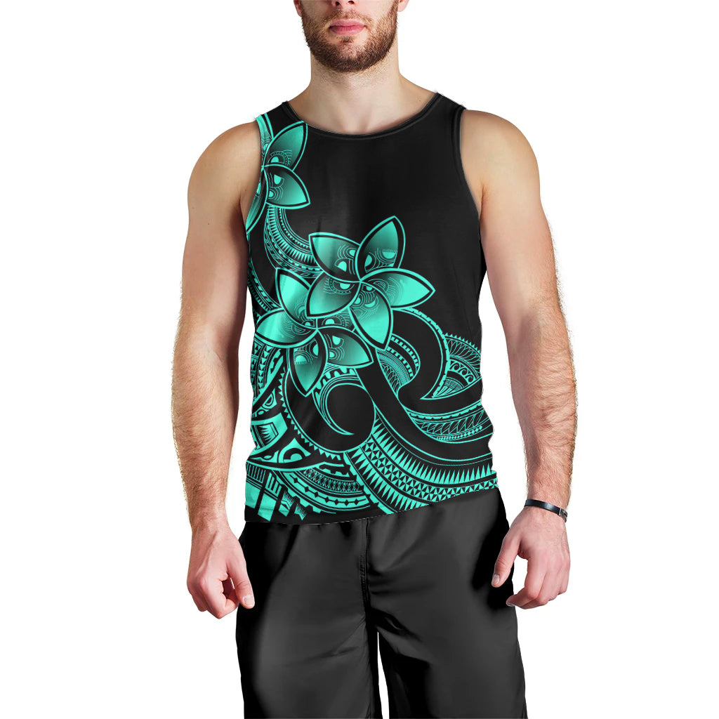 Polynesian Pride Plumeria Flowers Men Tank Top Polynesian Tribal Aqua Vibe LT9 - Polynesian Pride