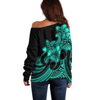 Polynesian Pride Plumeria Flowers Off Shoulder Sweater Polynesian Tribal Aqua Vibe LT9 - Polynesian Pride
