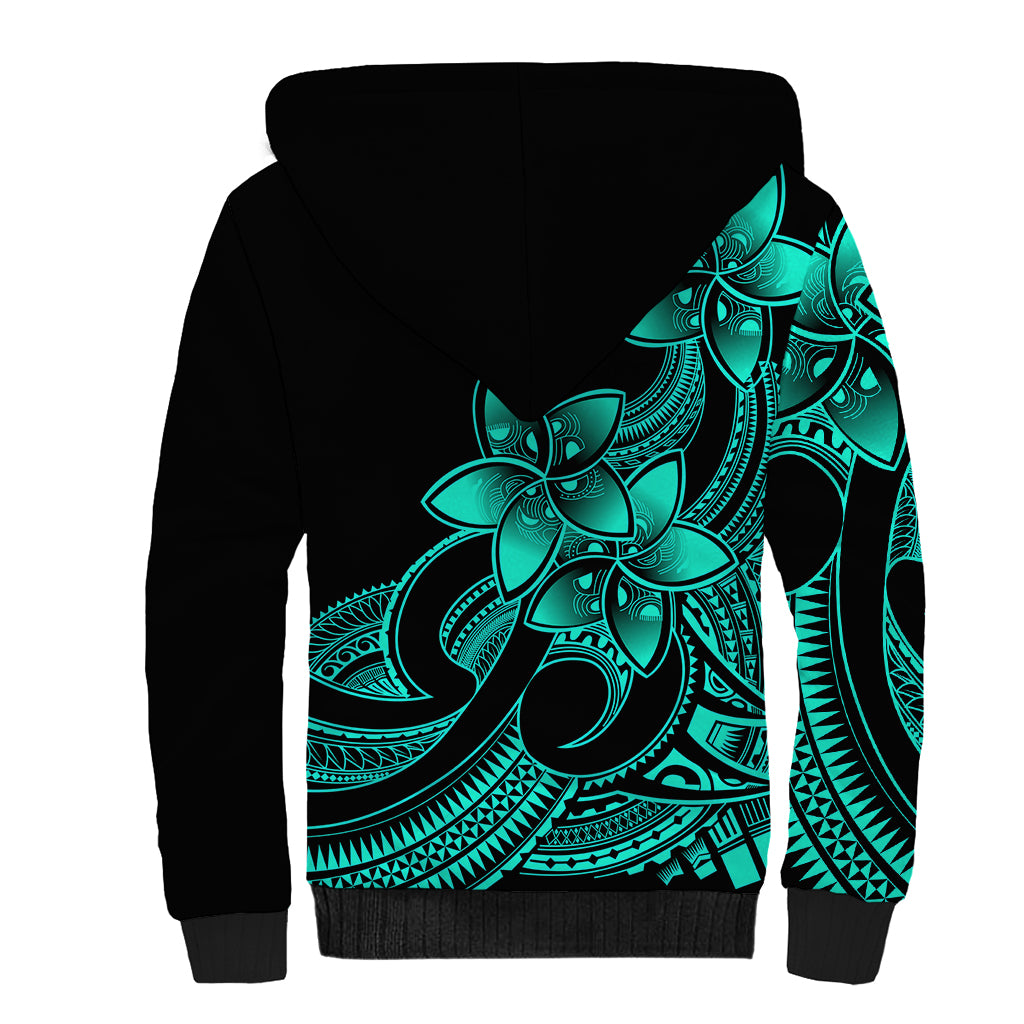 Polynesian Pride Plumeria Flowers Sherpa Hoodie Polynesian Tribal Aqua Vibe LT9 - Polynesian Pride
