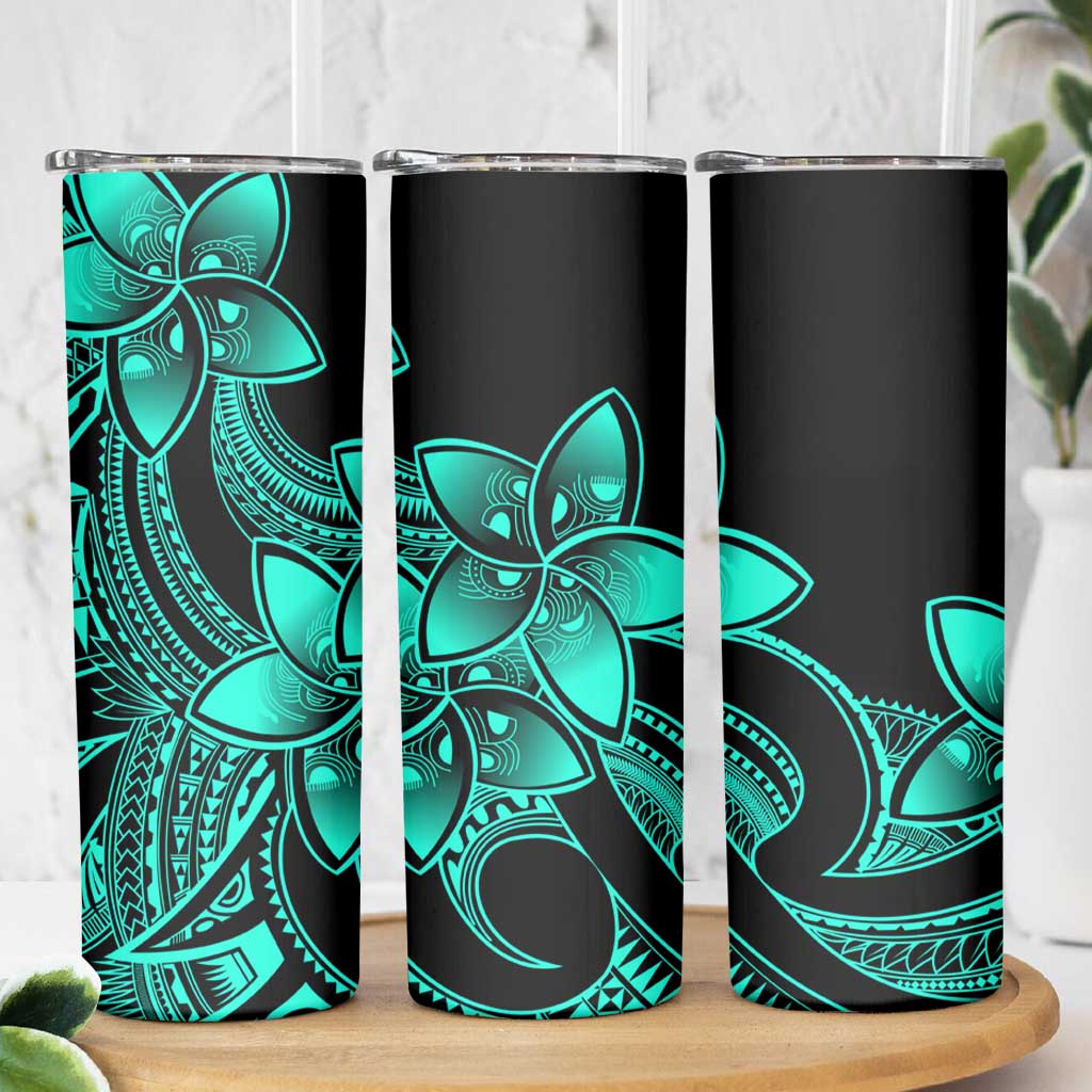 Polynesian Tribal Plumeria Flowers Skinny Tumbler Aqua Vibe