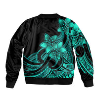 Polynesian Pride Plumeria Flowers Sleeve Zip Bomber Jacket Polynesian Tribal Aqua Vibe LT9 - Polynesian Pride