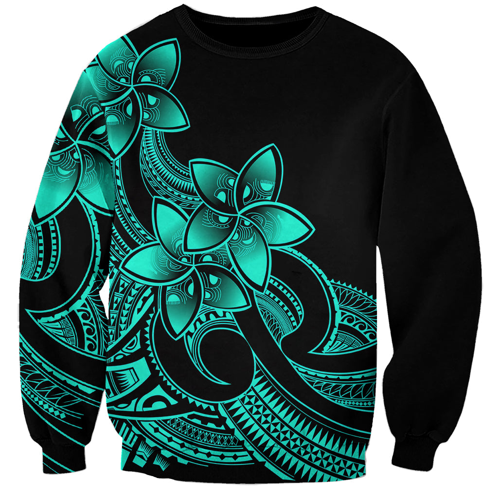 Polynesian Pride Plumeria Flowers Sweatshirt Polynesian Tribal Aqua Vibe LT9 Unisex Aqua - Polynesian Pride