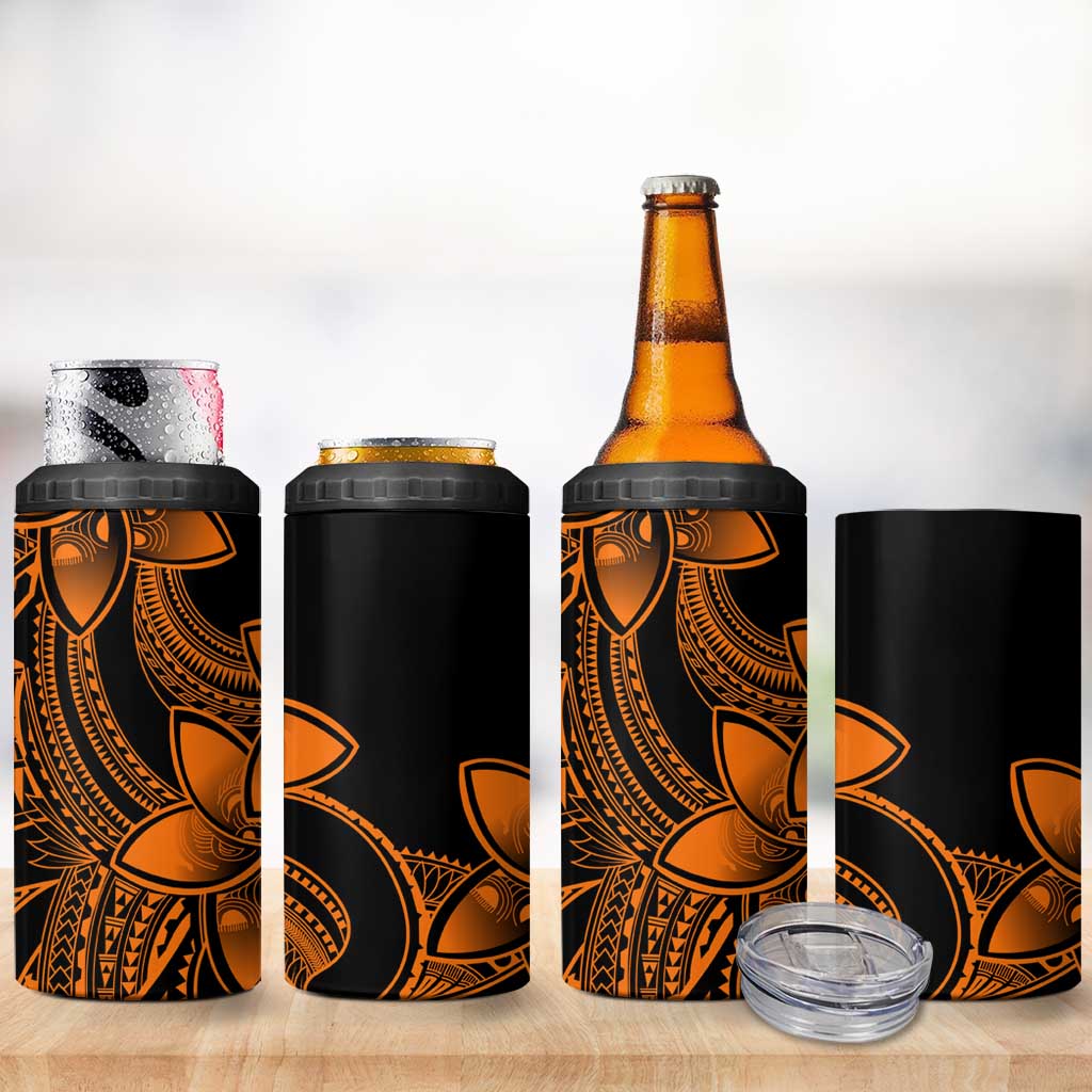 Polynesian Tribal Plumeria Flowers 4 in 1 Can Cooler Tumbler Gold Vibe